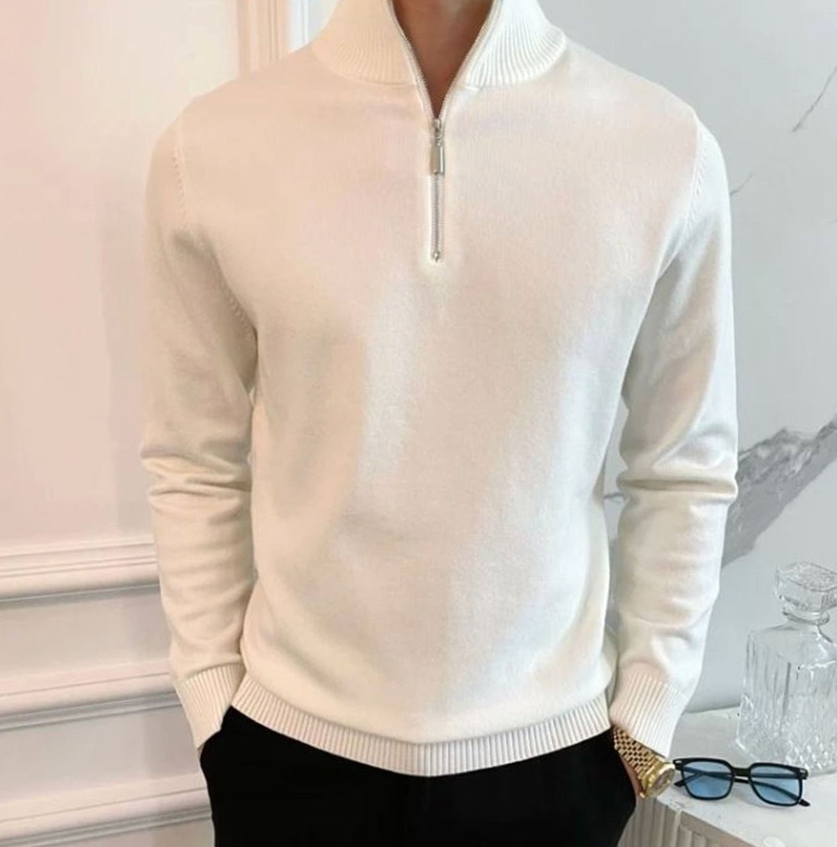 Troy | Slim-fit herentrui van katoenmix met korte rits