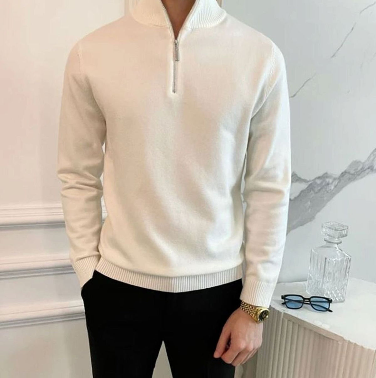 Troy | Slim-fit herentrui van katoenmix met korte rits