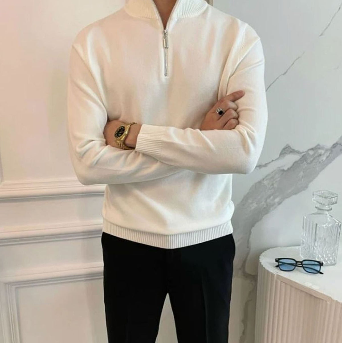 Troy | Slim-fit herentrui van katoenmix met korte rits