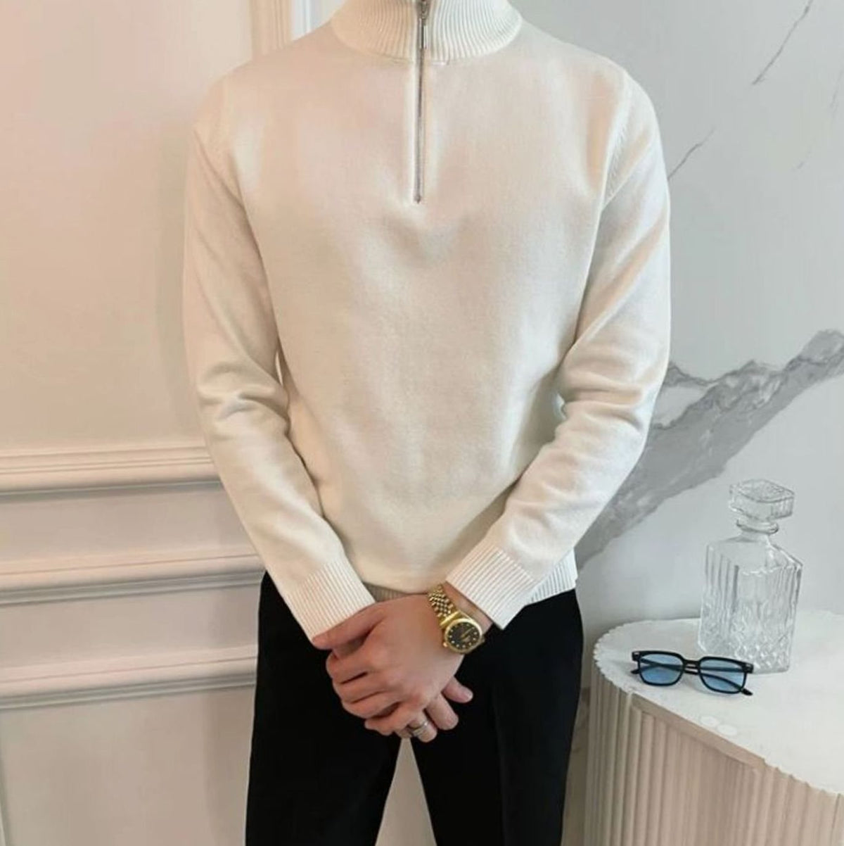 Troy | Slim-fit herentrui van katoenmix met korte rits
