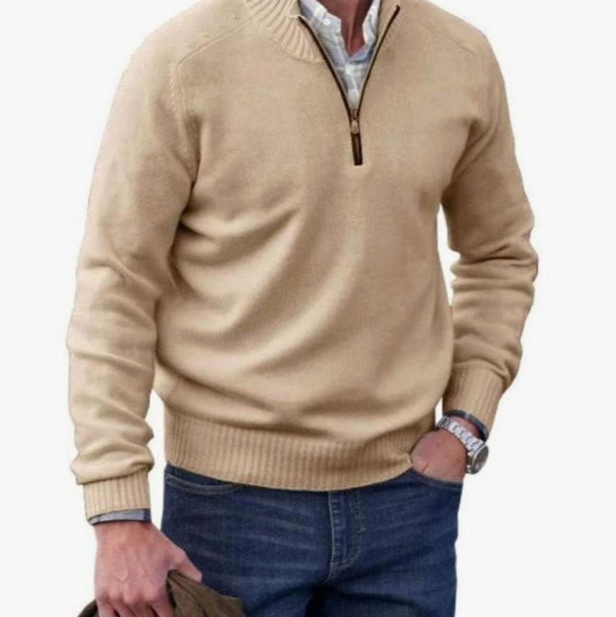 Troy | Slim-fit herentrui van katoenmix met korte rits