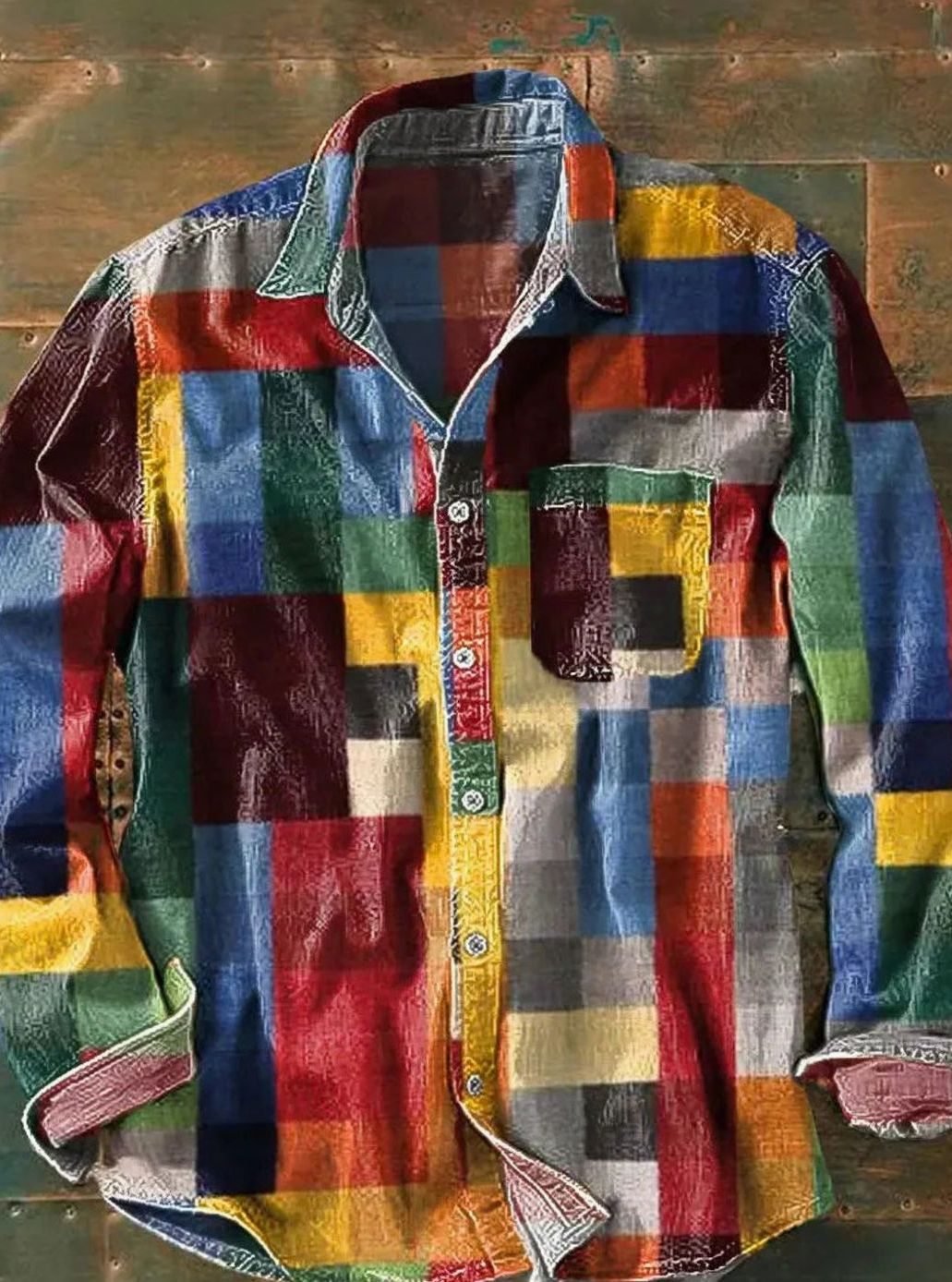 Anas | Herenoverhemd met patchworkprint en lange mouwen