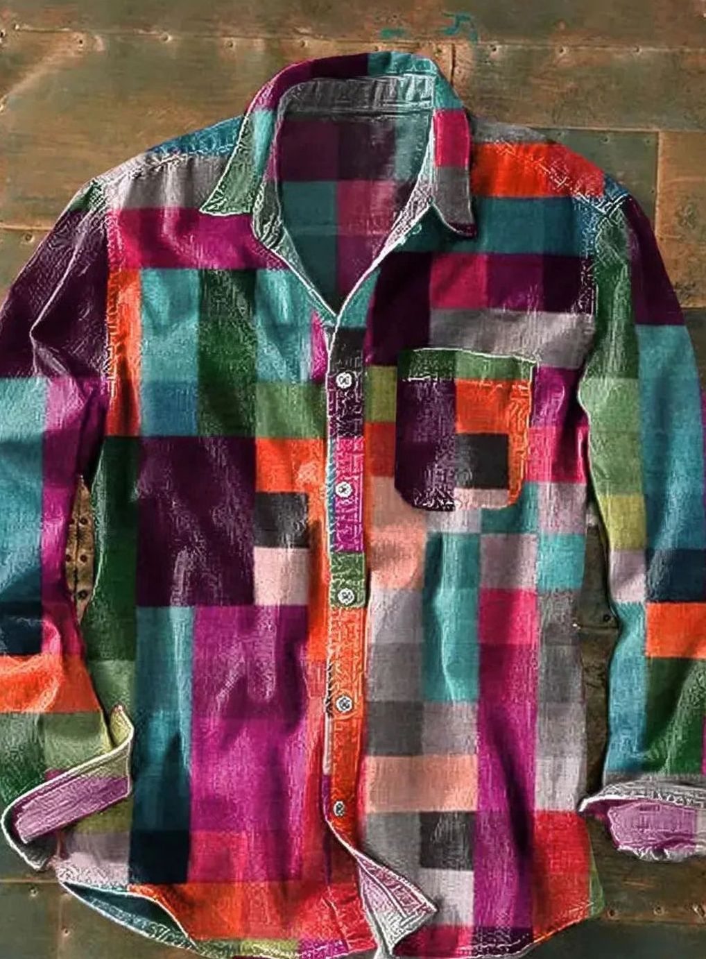 Anas | Herenoverhemd met patchworkprint en lange mouwen