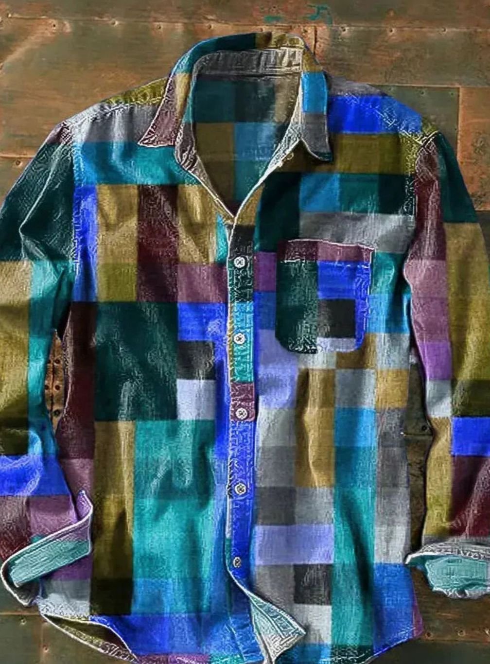 Anas | Herenoverhemd met patchworkprint en lange mouwen