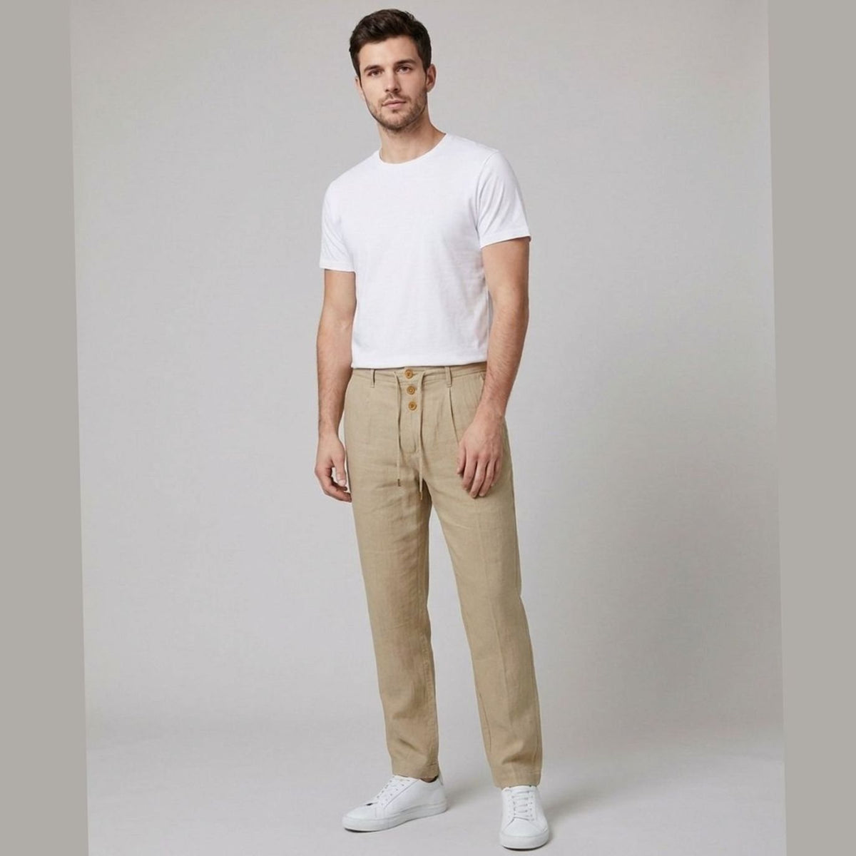 Siem | Relaxed-fit broek van linnen-katoenmix met plooien en trekkoord