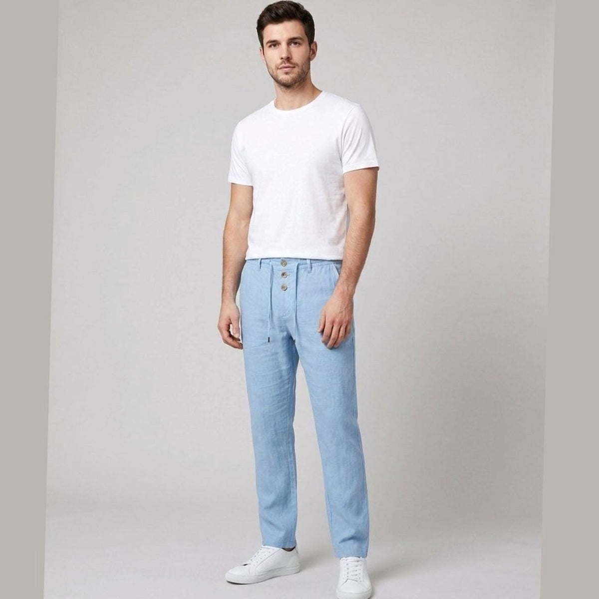 Siem | Relaxed-fit broek van linnen-katoenmix met plooien en trekkoord