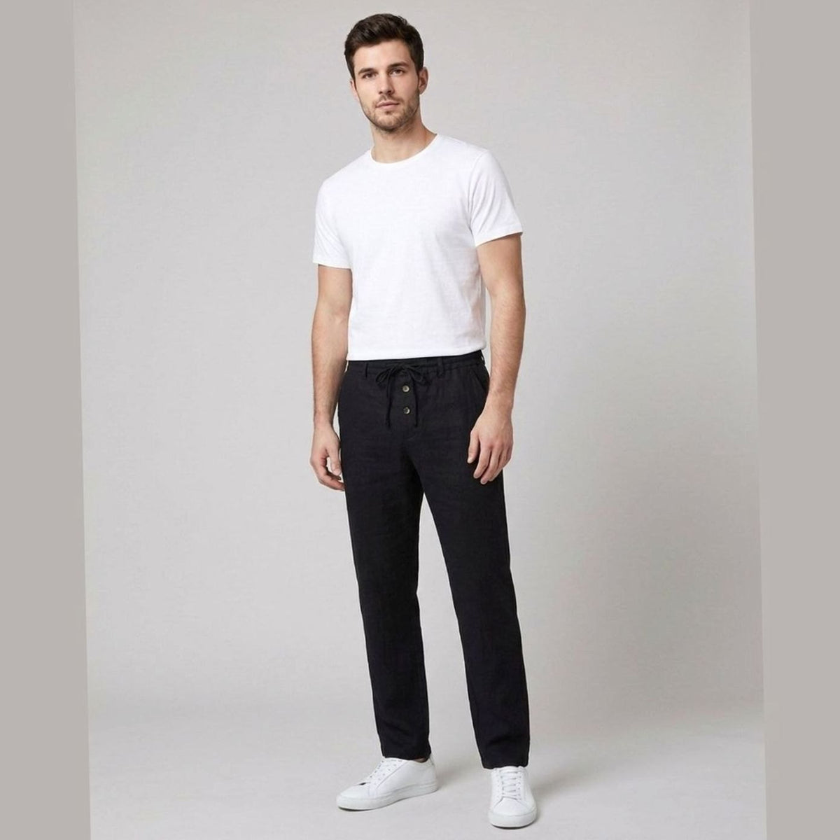 Siem | Relaxed-fit broek van linnen-katoenmix met plooien en trekkoord