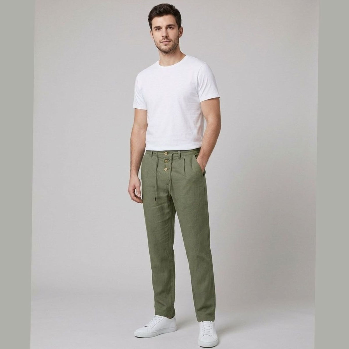 Siem | Relaxed-fit broek van linnen-katoenmix met plooien en trekkoord