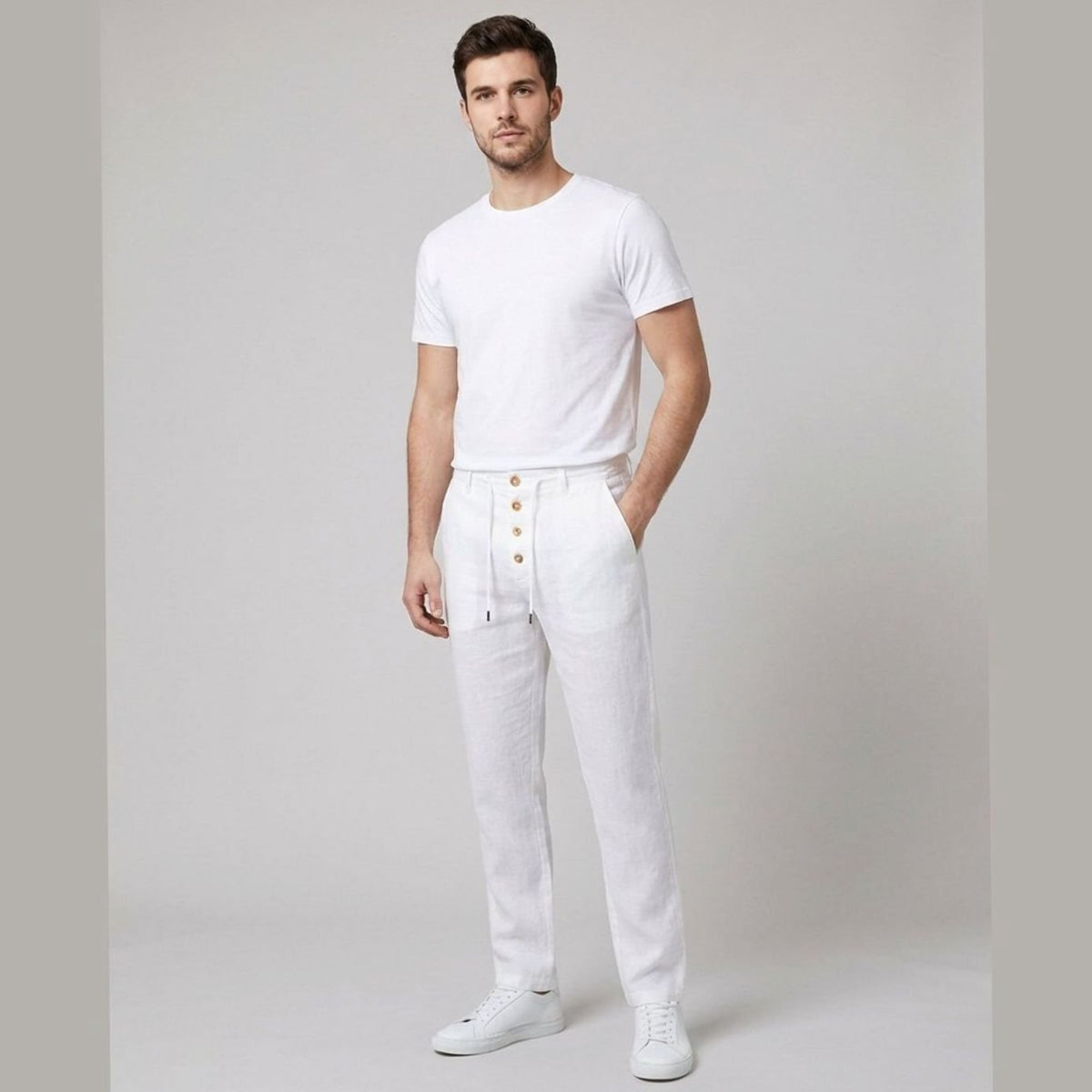 Siem | Relaxed-fit broek van linnen-katoenmix met plooien en trekkoord
