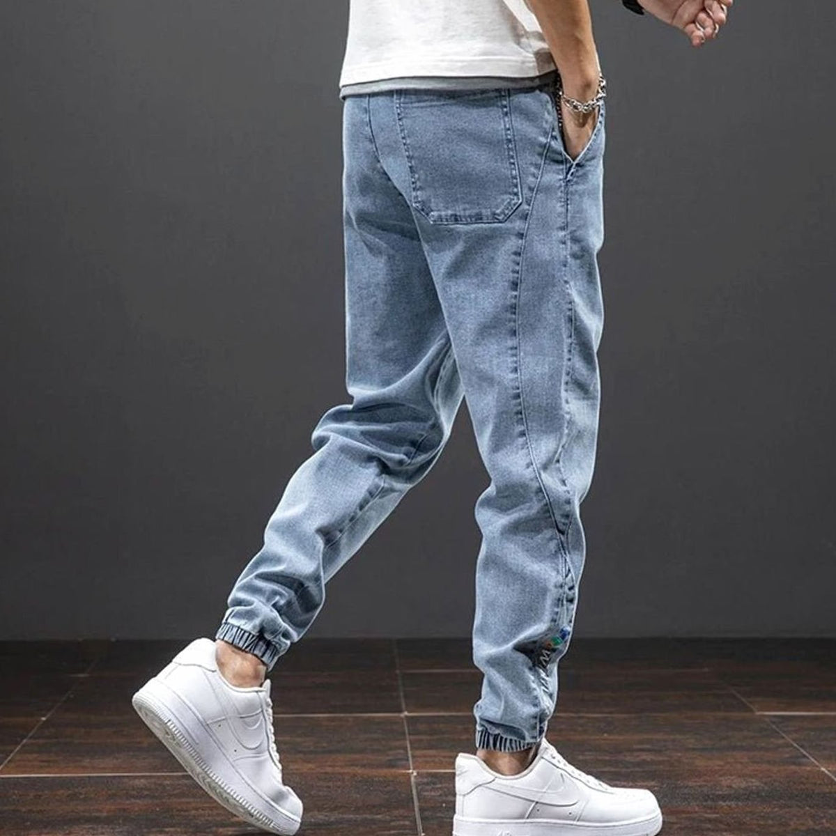 Yannick | Stretch denim herenjoggingbroek met elastische taille