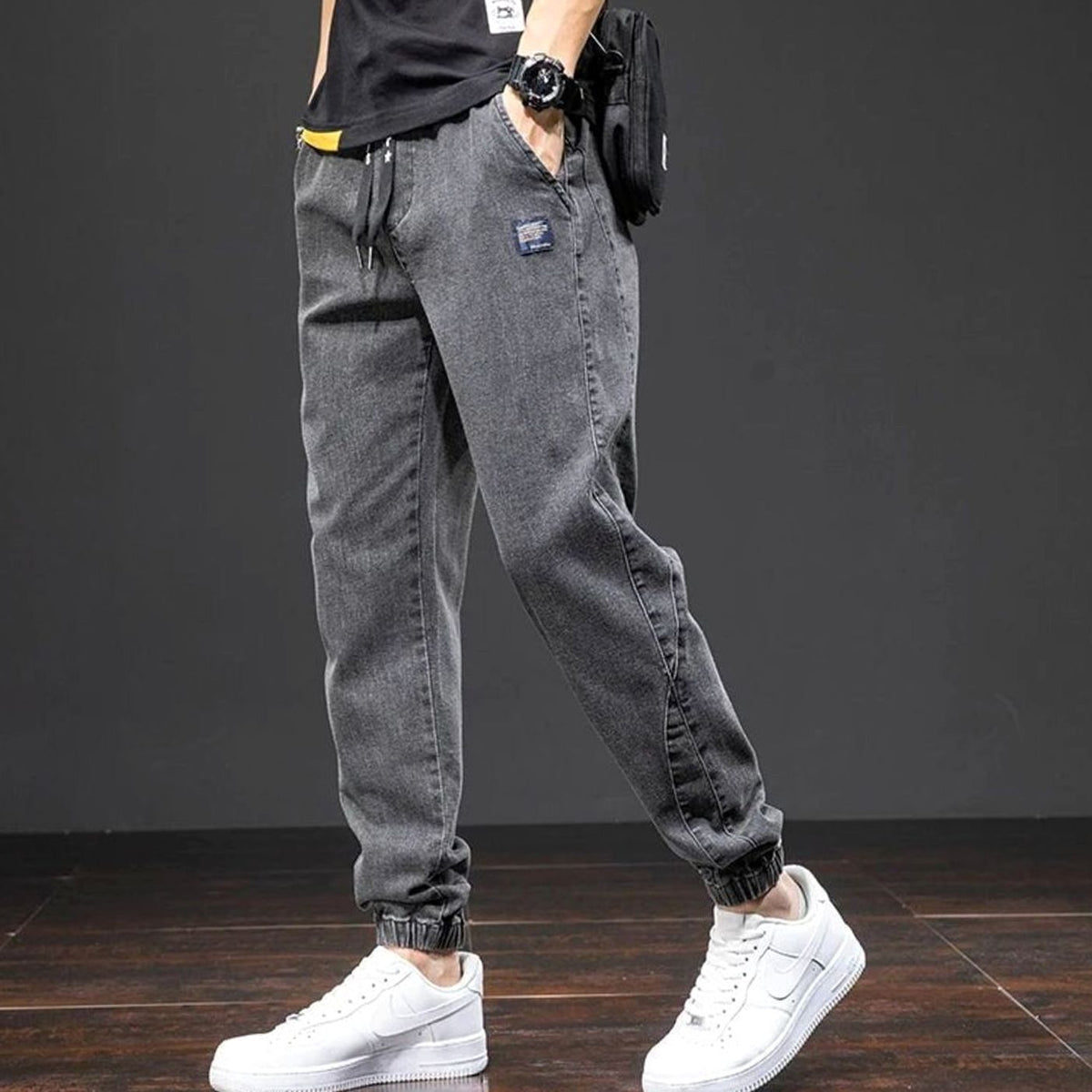 Yannick | Stretch denim herenjoggingbroek met elastische taille