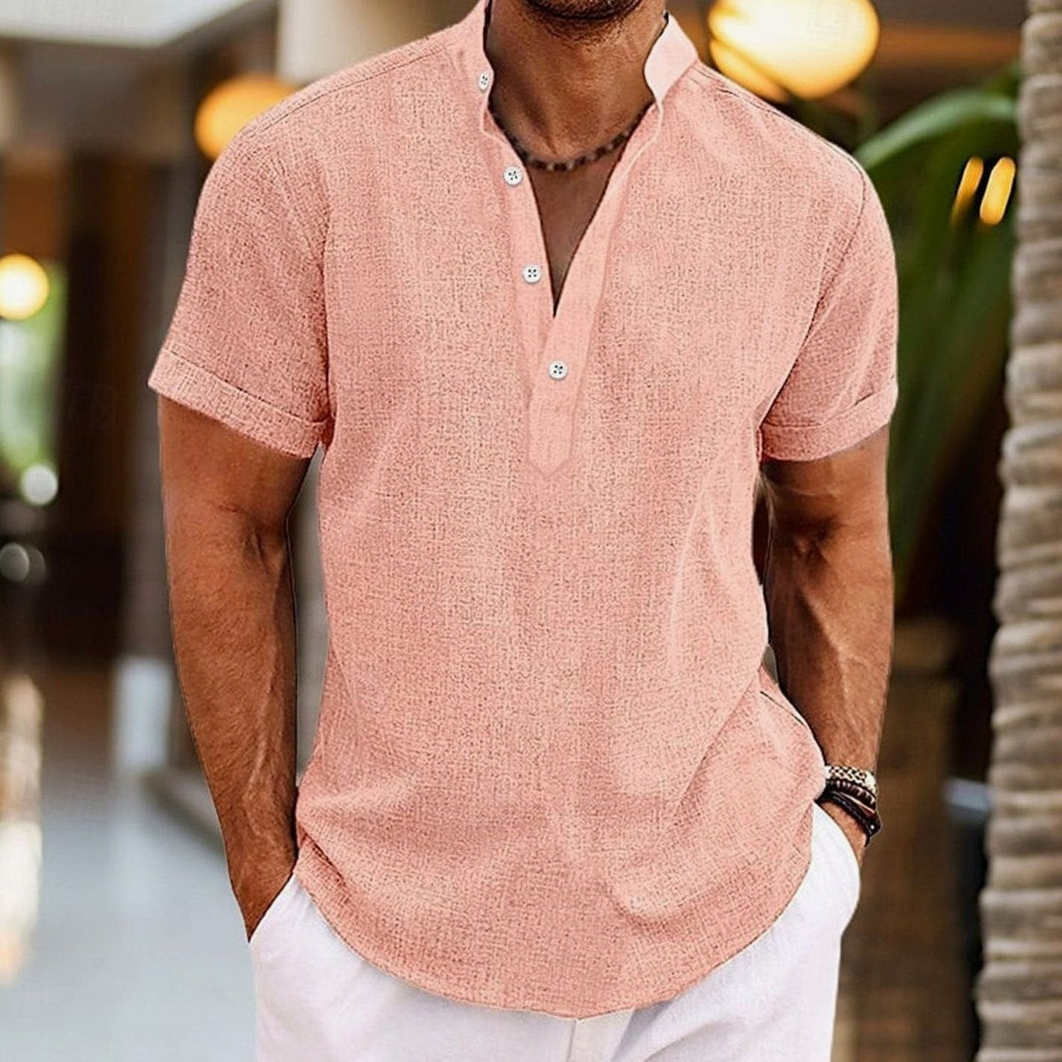 Kurt | Herenhenleyshirt met korte mouwen en linnenlook
