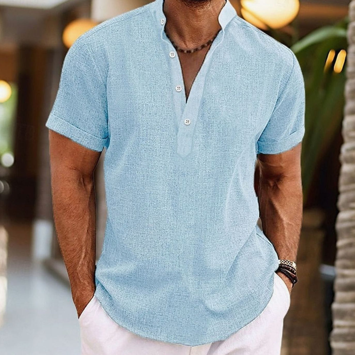 Kurt | Herenhenleyshirt met korte mouwen en linnenlook