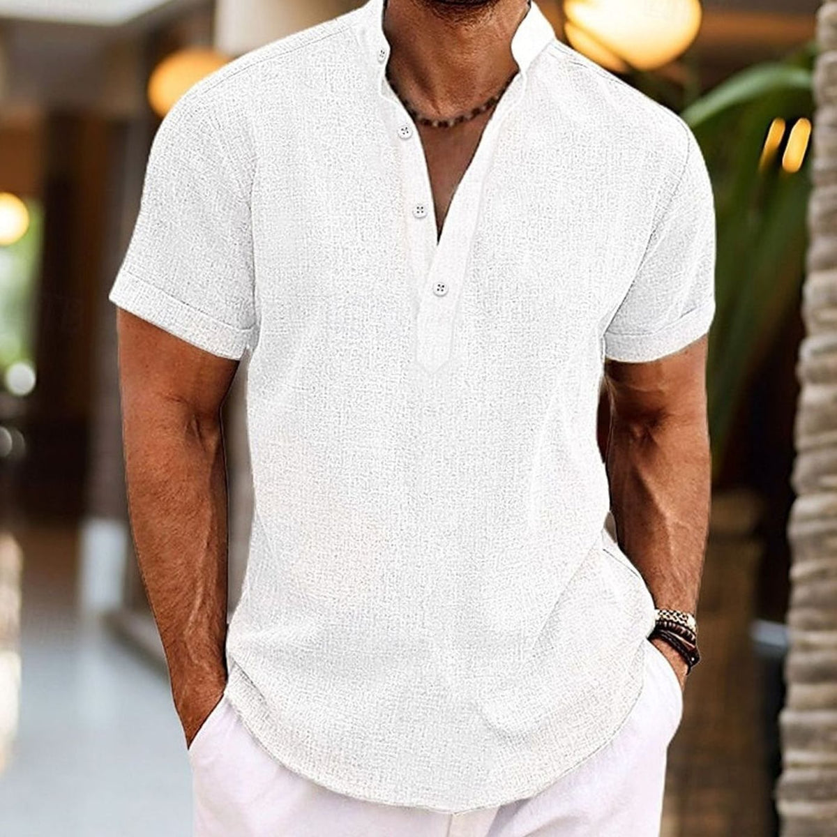 Kurt | Herenhenleyshirt met korte mouwen en linnenlook