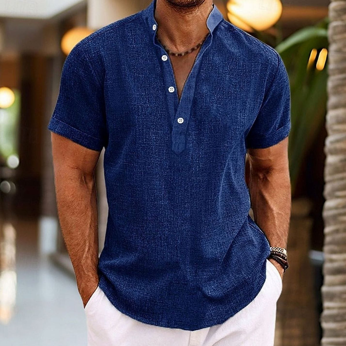 Kurt | Herenhenleyshirt met korte mouwen en linnenlook