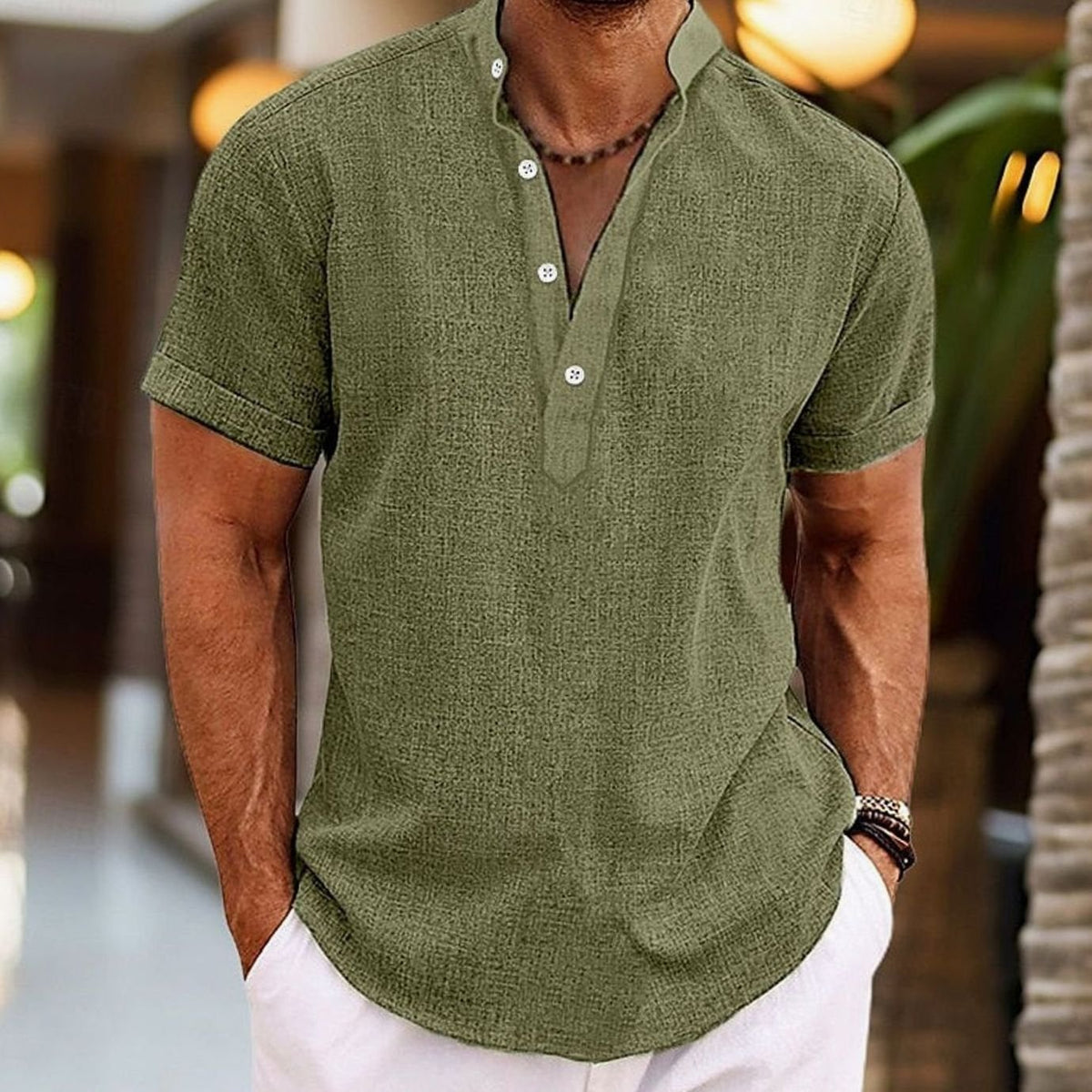 Kurt | Herenhenleyshirt met korte mouwen en linnenlook