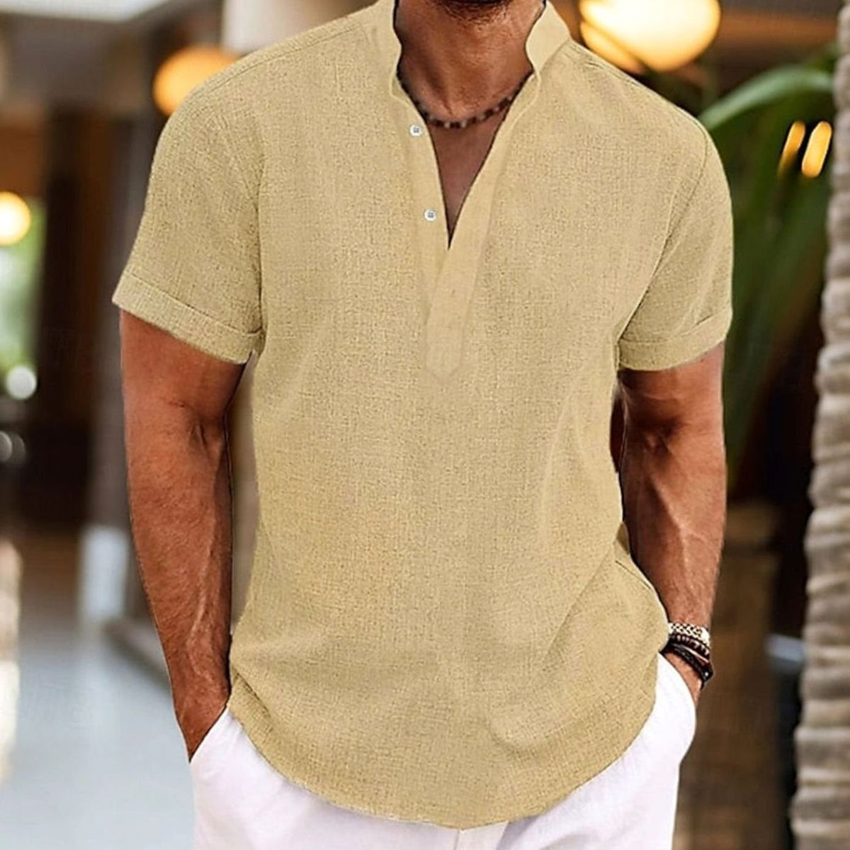 Kurt | Herenhenleyshirt met korte mouwen en linnenlook