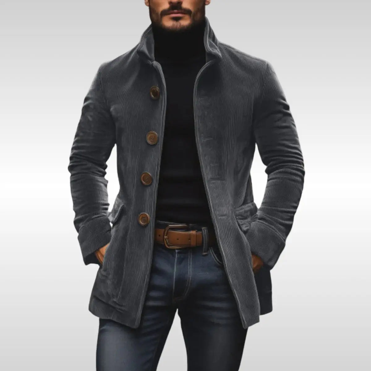 Ingmar | Slim-fit herenjas van corduroy met opstaande kraag