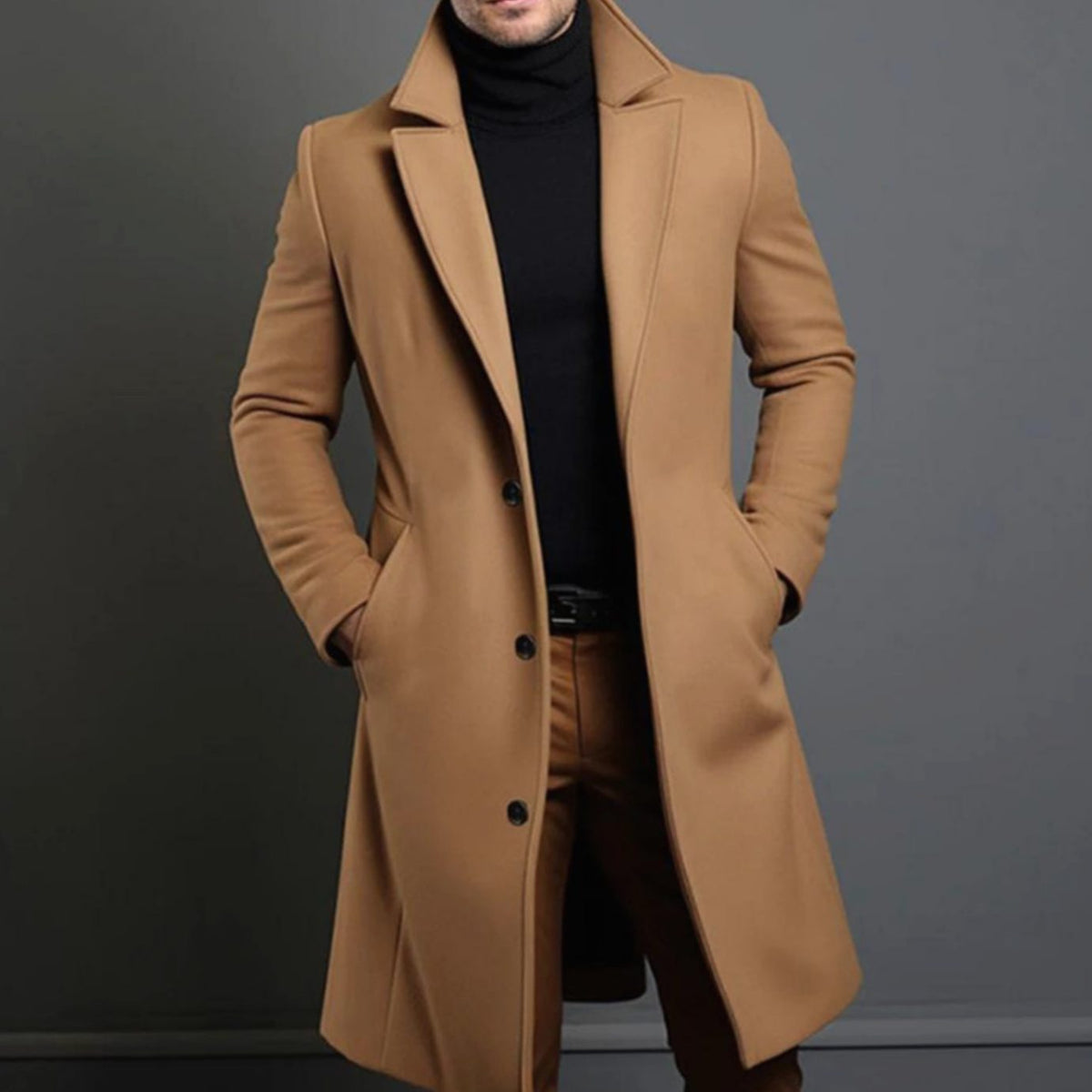 Lucas | Lange wollen herenmantel met slim-fit en knoopsluiting