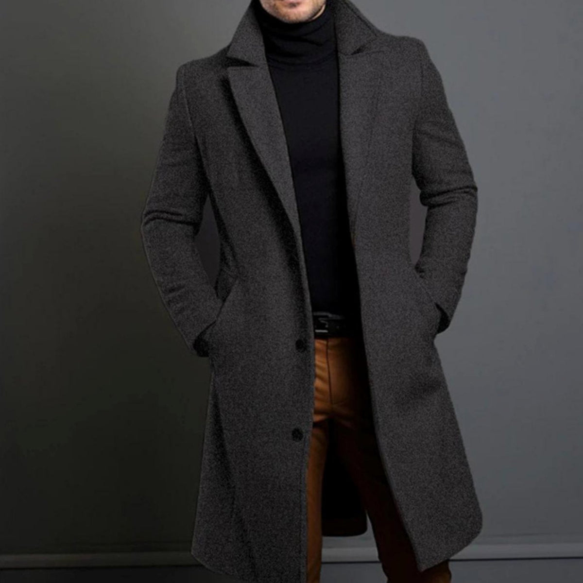 Lucas | Lange wollen herenmantel met slim-fit en knoopsluiting