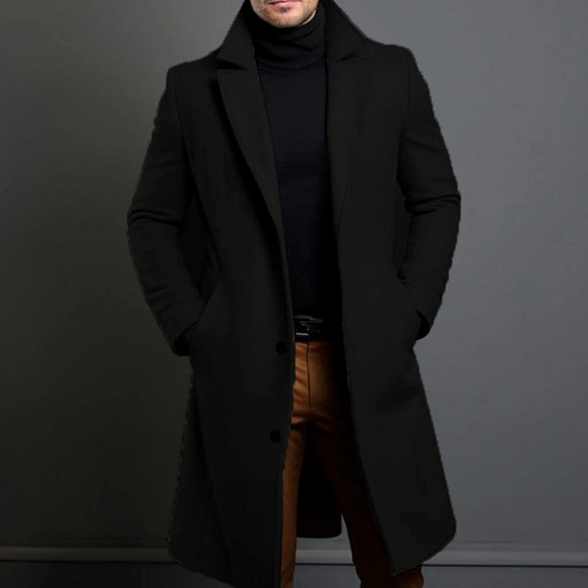 Lucas | Lange wollen herenmantel met slim-fit en knoopsluiting