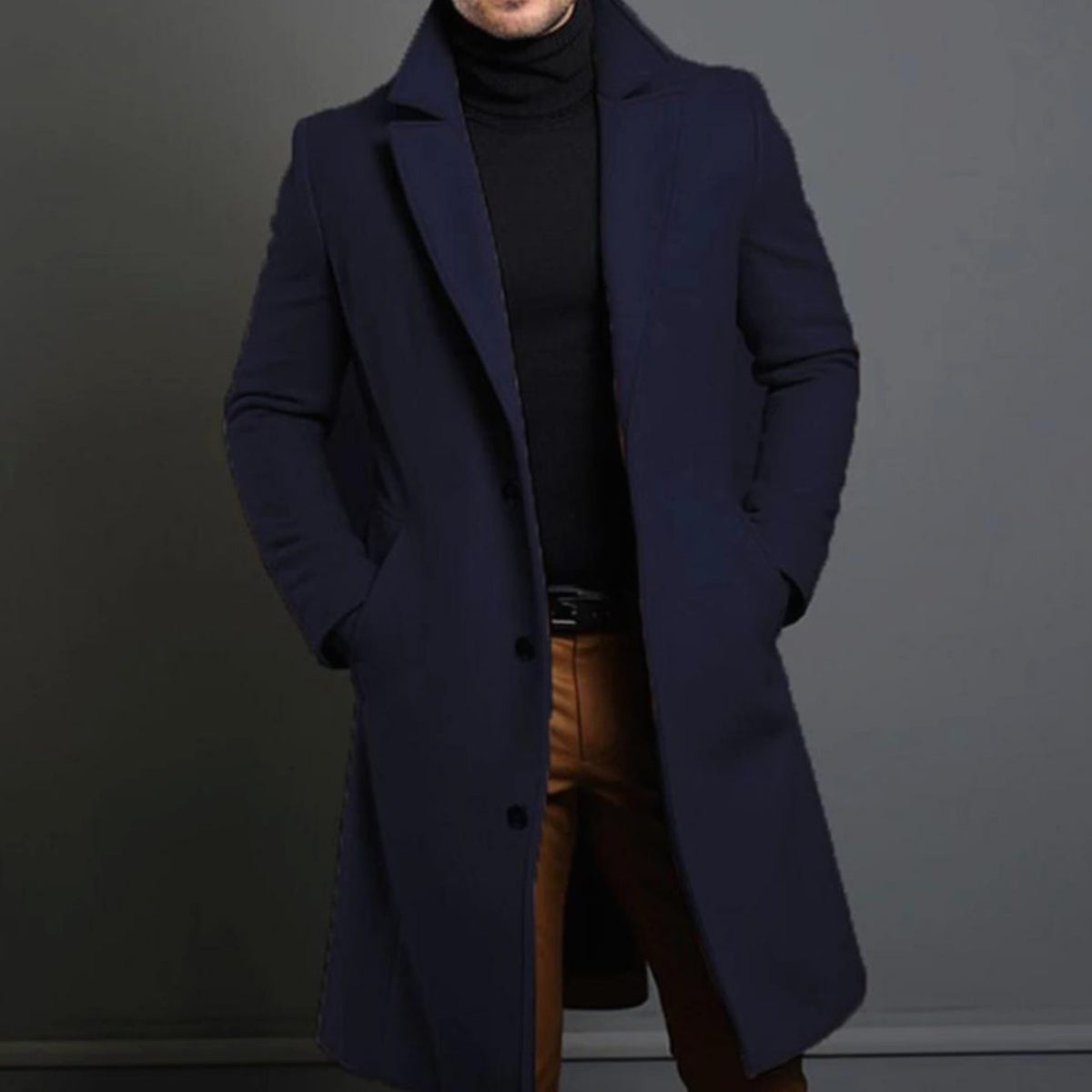 Lucas | Lange wollen herenmantel met slim-fit en knoopsluiting