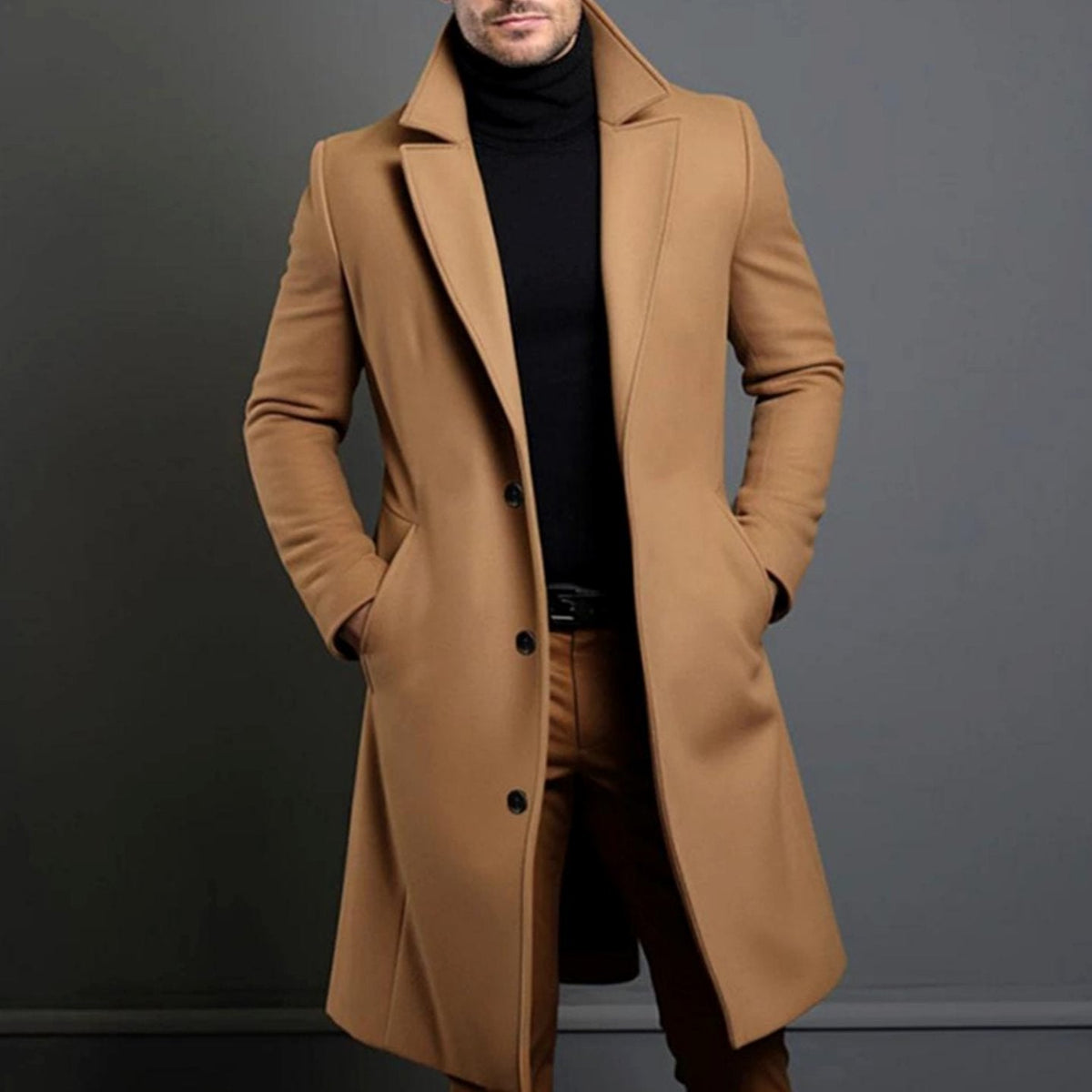Mees | Slim-fit herenoverjas van wolmix met enkele knoopsluiting