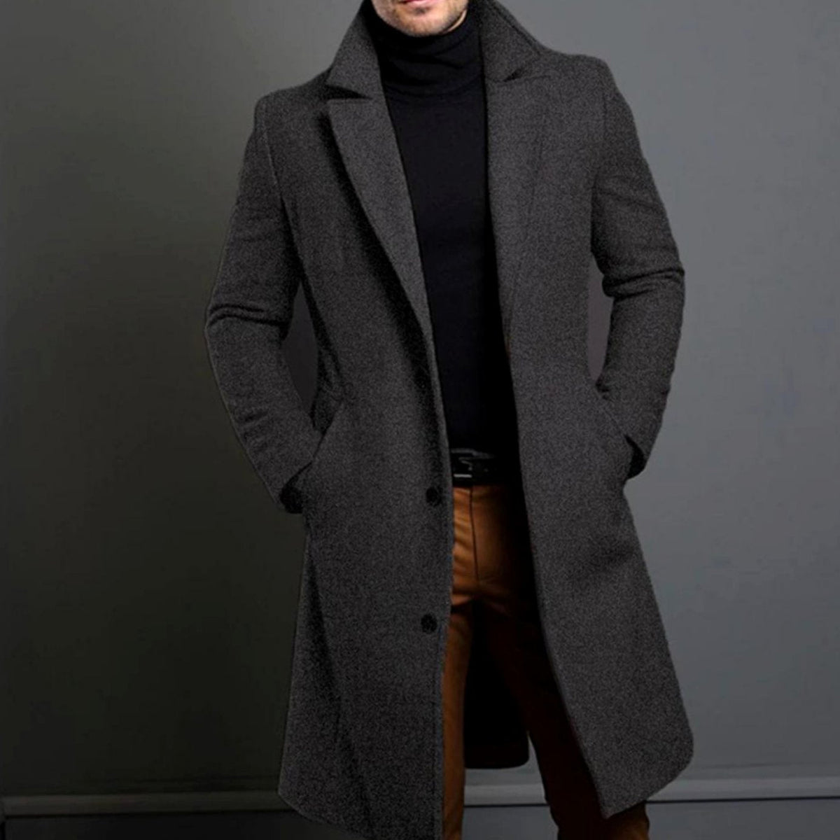 Mees | Slim-fit herenoverjas van wolmix met enkele knoopsluiting