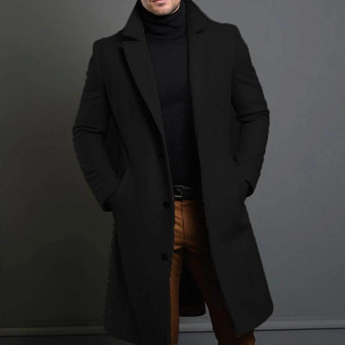 Mees | Slim-fit herenoverjas van wolmix met enkele knoopsluiting