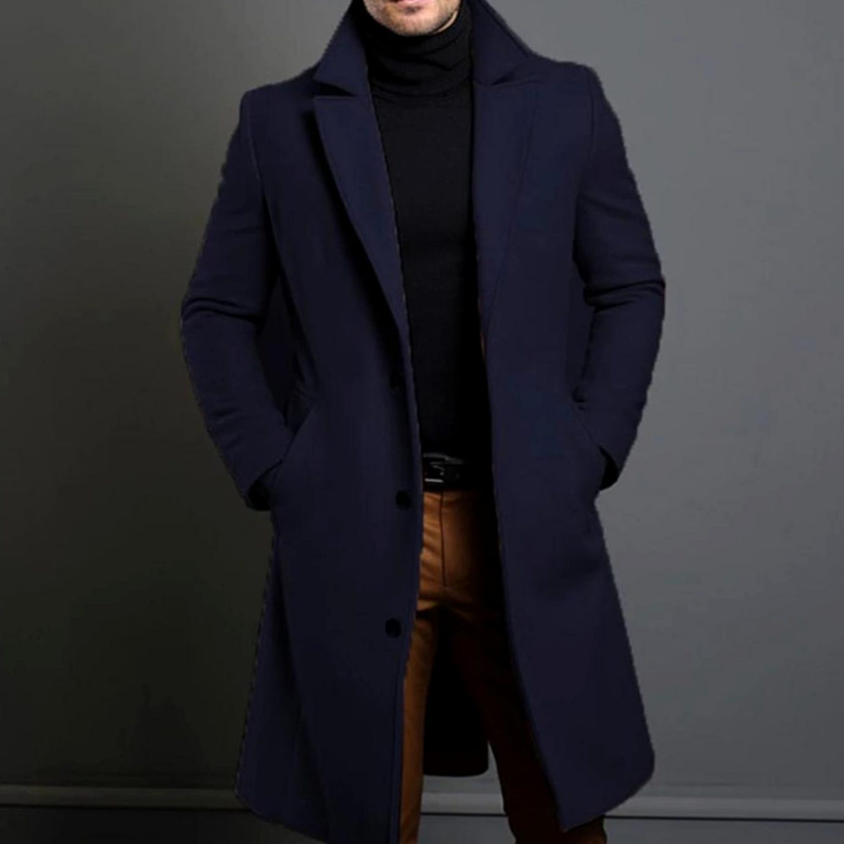 Mees | Slim-fit herenoverjas van wolmix met enkele knoopsluiting