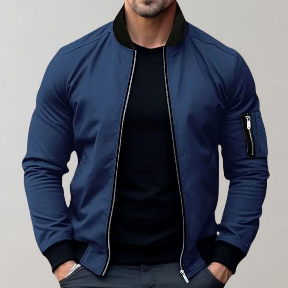 James | Heren bomberjack met slim fit en ritszak op de mouw