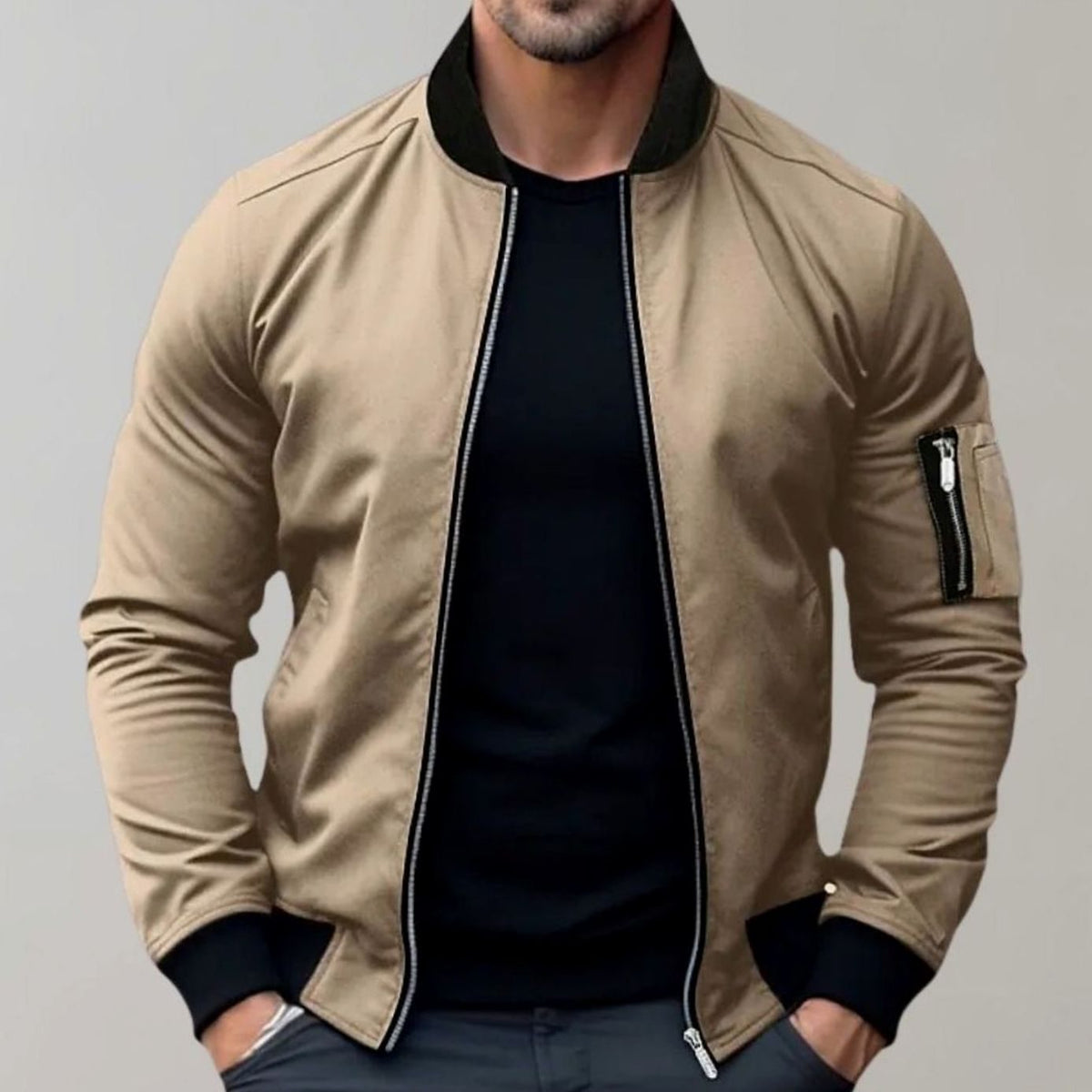 James | Heren bomberjack met slim fit en ritszak op de mouw