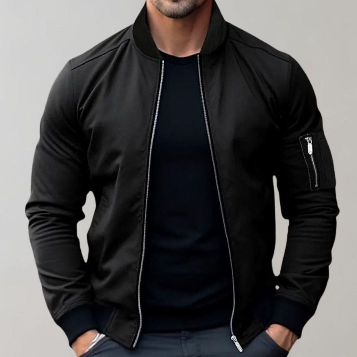 James | Heren bomberjack met slim fit en ritszak op de mouw