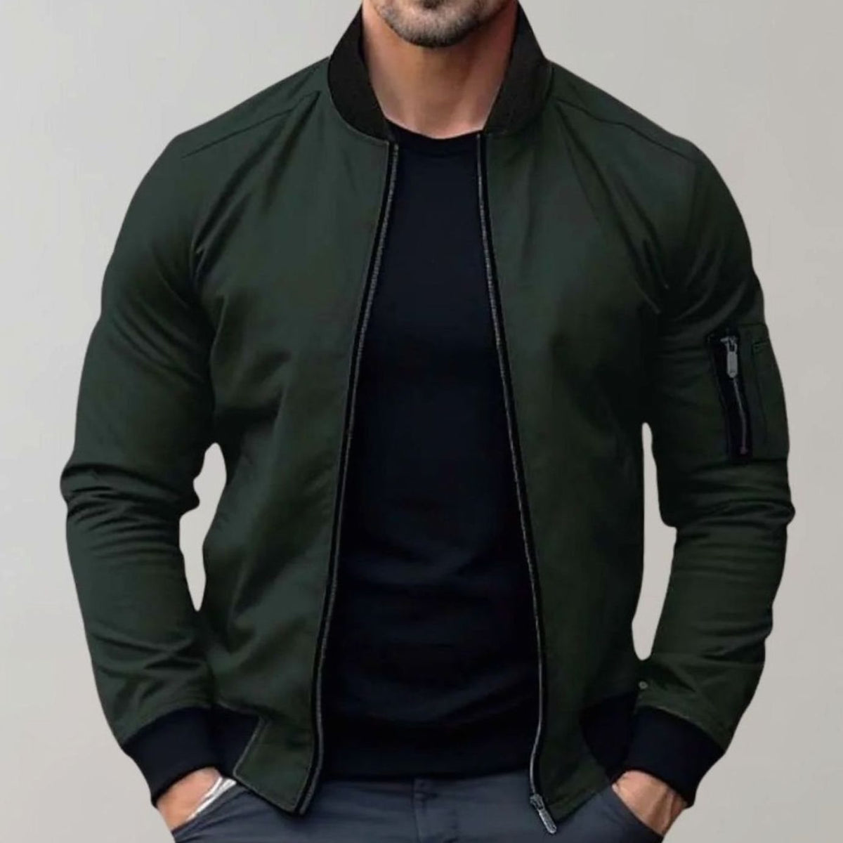 James | Heren bomberjack met slim fit en ritszak op de mouw