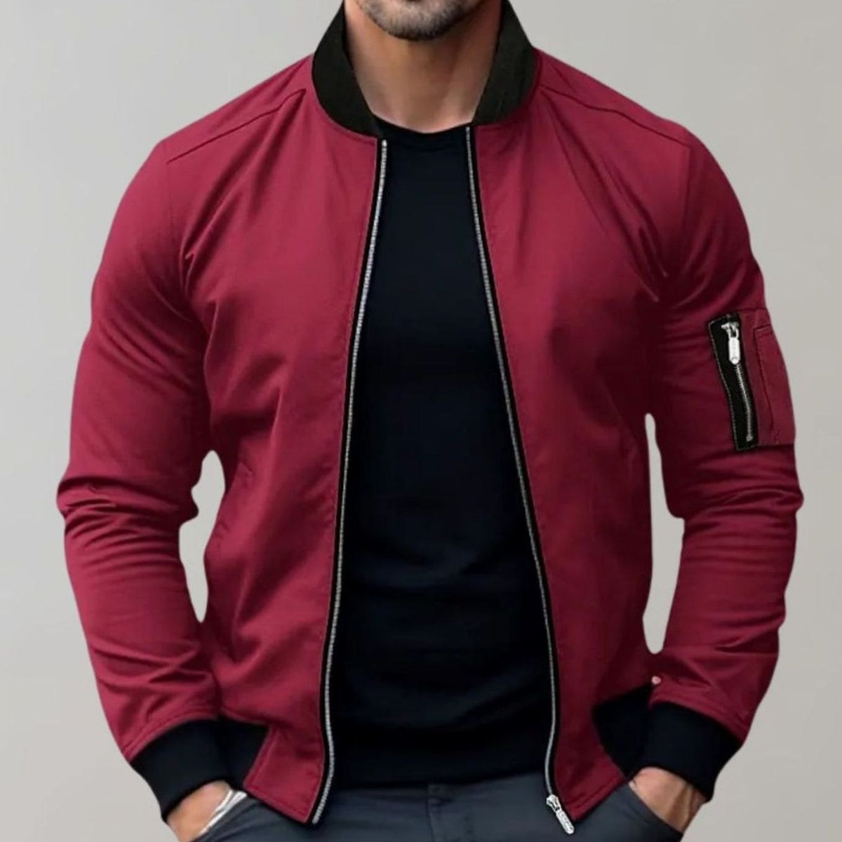 James | Heren bomberjack met slim fit en ritszak op de mouw