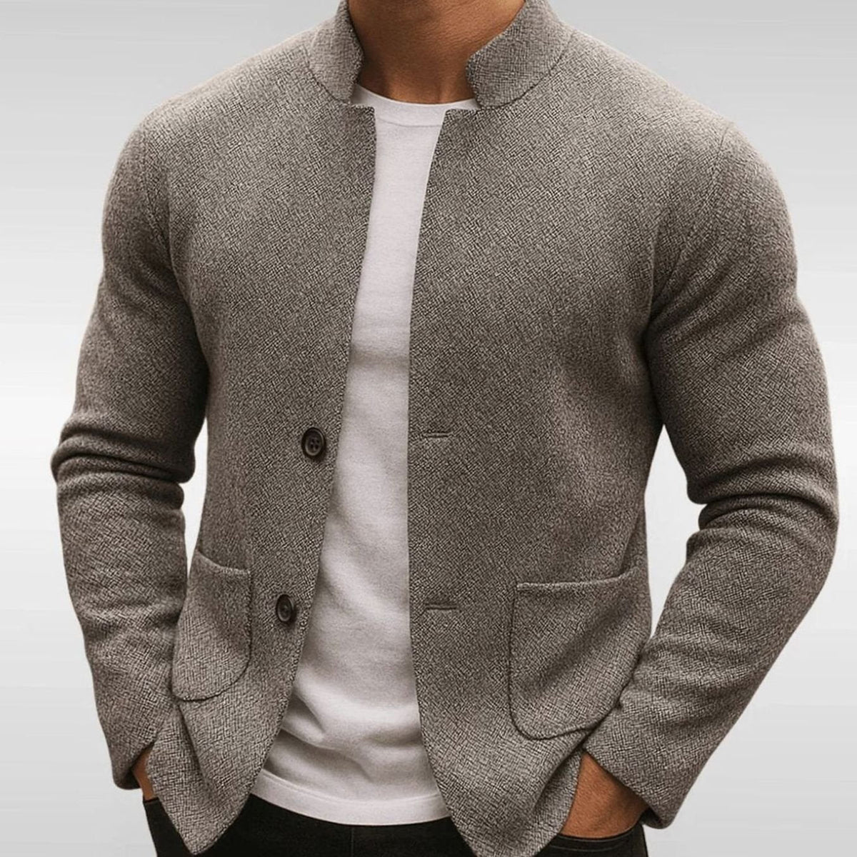 Moos | Gebreide blazer met opstaande kraag en twee knopen