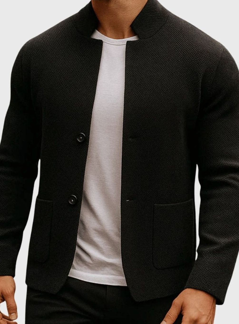 Moos | Gebreide blazer met opstaande kraag en twee knopen