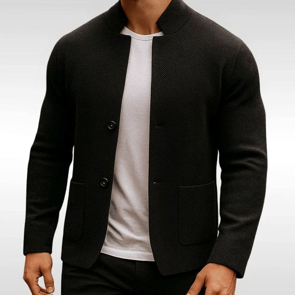Moos | Gebreide blazer met opstaande kraag en twee knopen