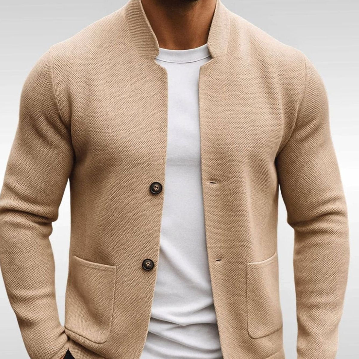 Moos | Gebreide blazer met opstaande kraag en twee knopen