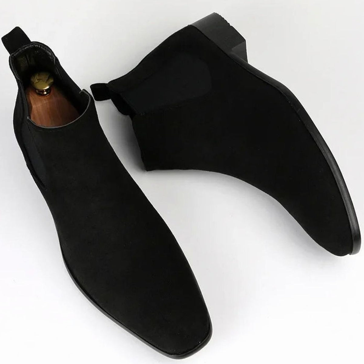 Suède Chelsea herenboots met lage blokhak