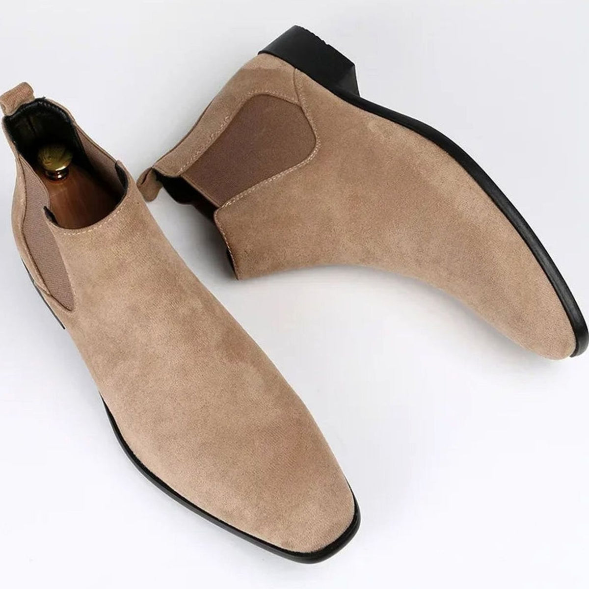 Suède Chelsea herenboots met lage blokhak
