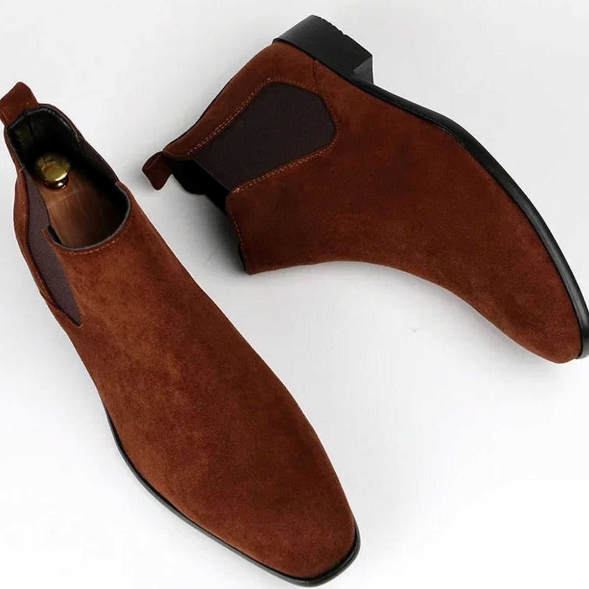 Suède Chelsea herenboots met lage blokhak