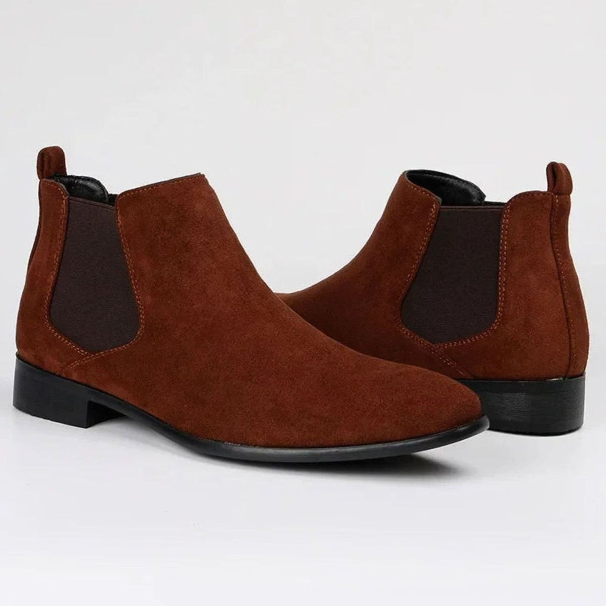Suède Chelsea herenboots met lage blokhak
