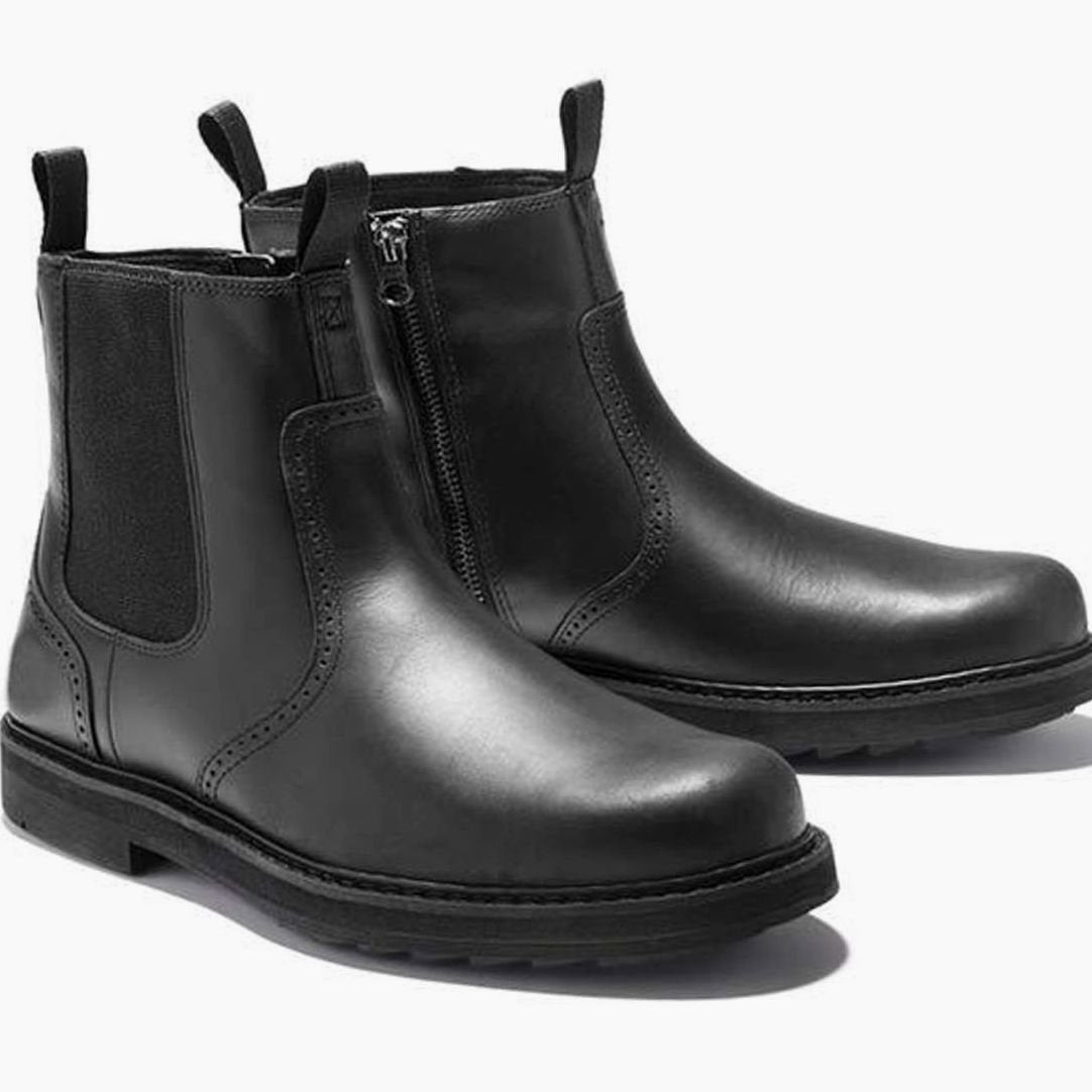 Suède herenchelseaboots met zijrits en broguedetails