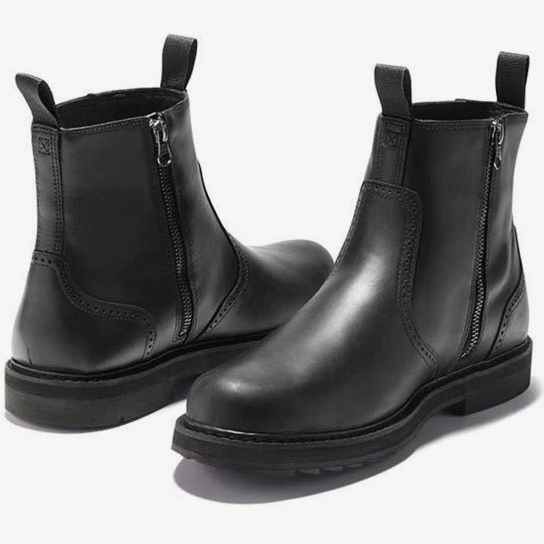 Suède herenchelseaboots met zijrits en broguedetails