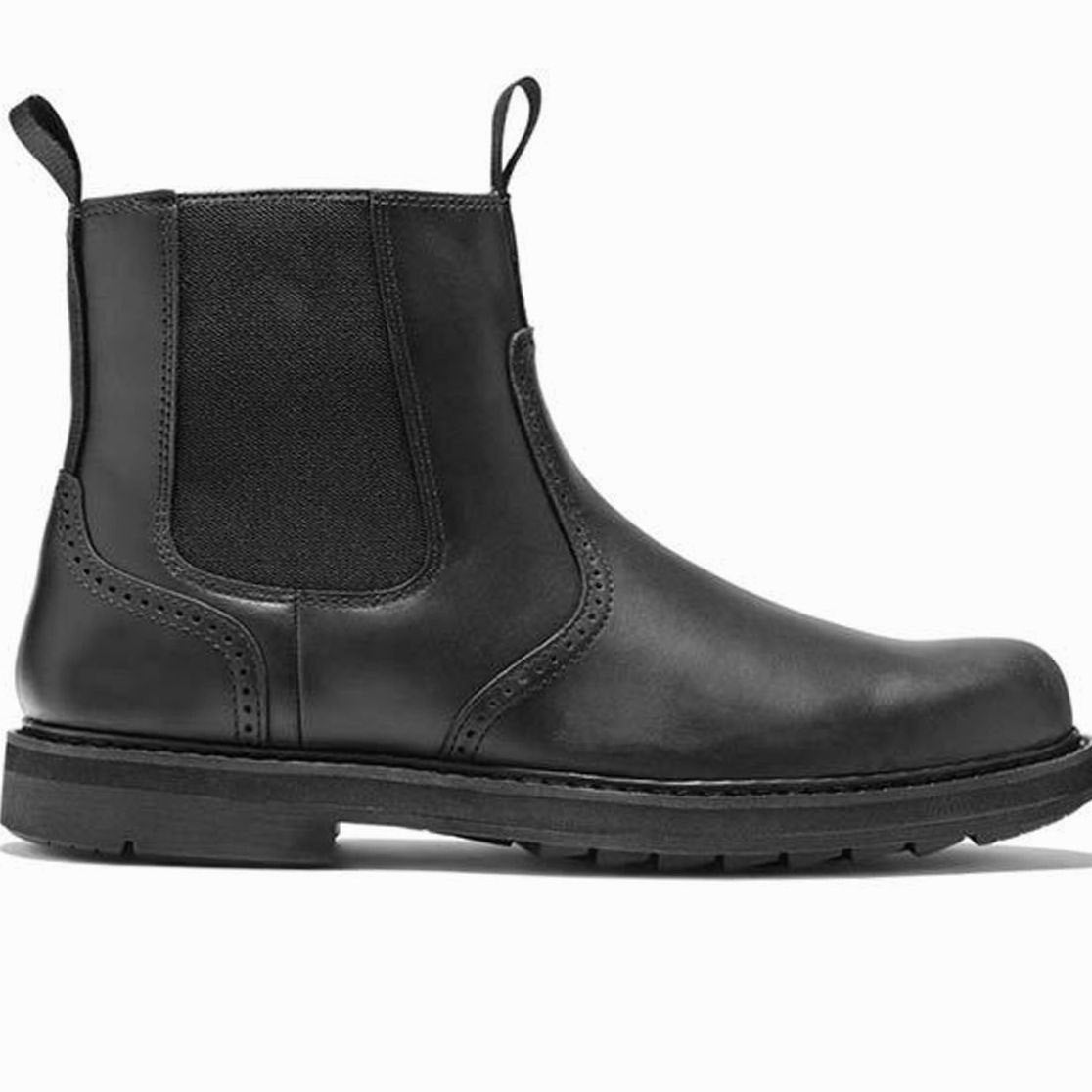 Suède herenchelseaboots met zijrits en broguedetails