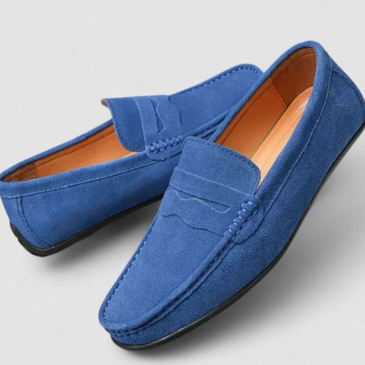 Suède herenpennyloafers met leren voering