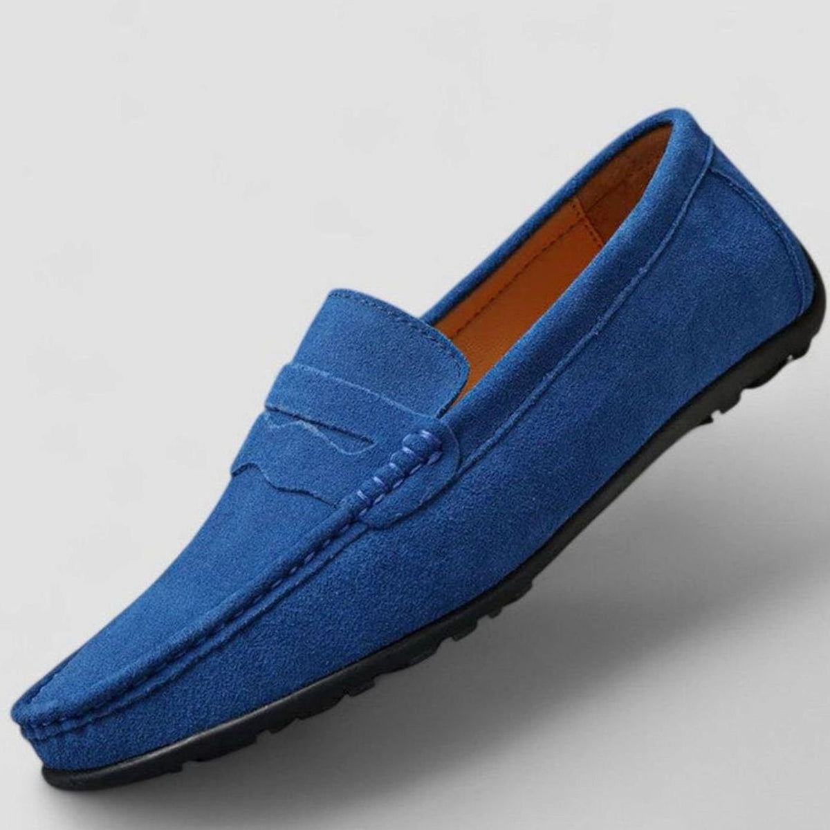 Suède herenpennyloafers met leren voering