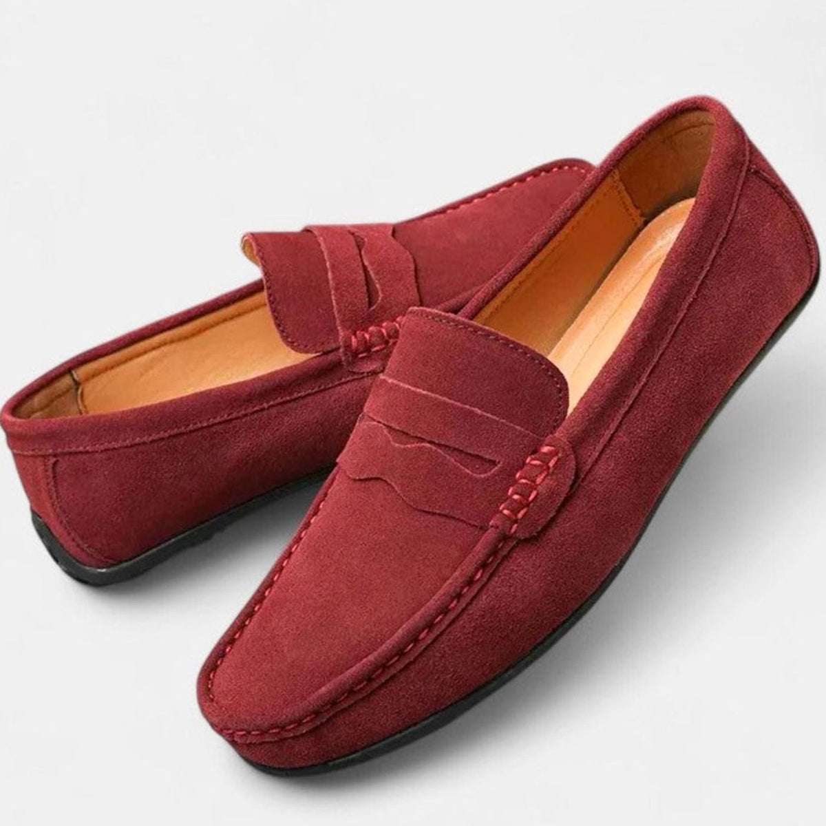 Suède herenpennyloafers met leren voering