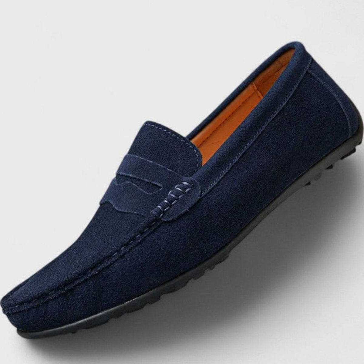 Suède herenpennyloafers met leren voering